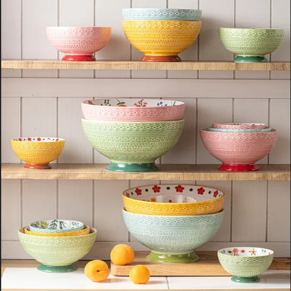 Wholesale Relief Ceramic Bowls, Colorful Dinnerware Set in Bulk - Image 4